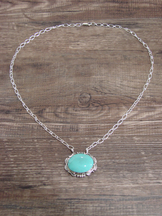 Native American 20" Sterling Silver & Turquoise Link Necklace by Silversmith