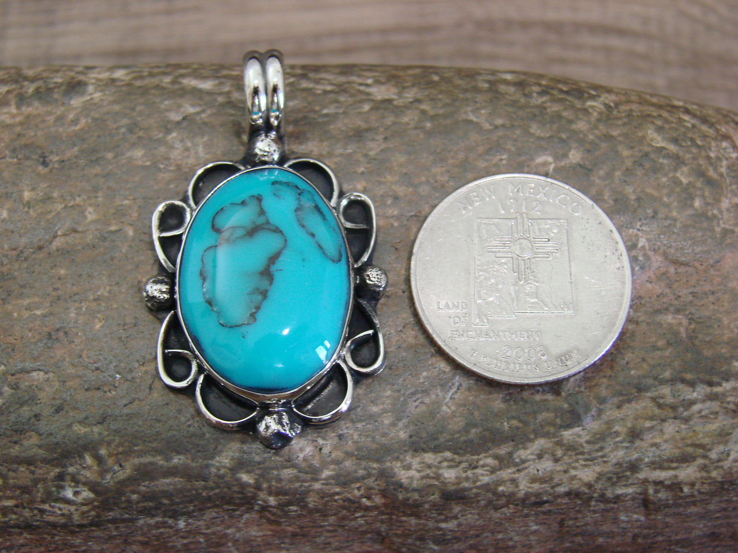 Native American Nickel Silver & Turquoise Howlite Pendant - Cleveland