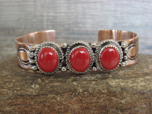 Native American Copper & Coral Bracelet by Cleveland