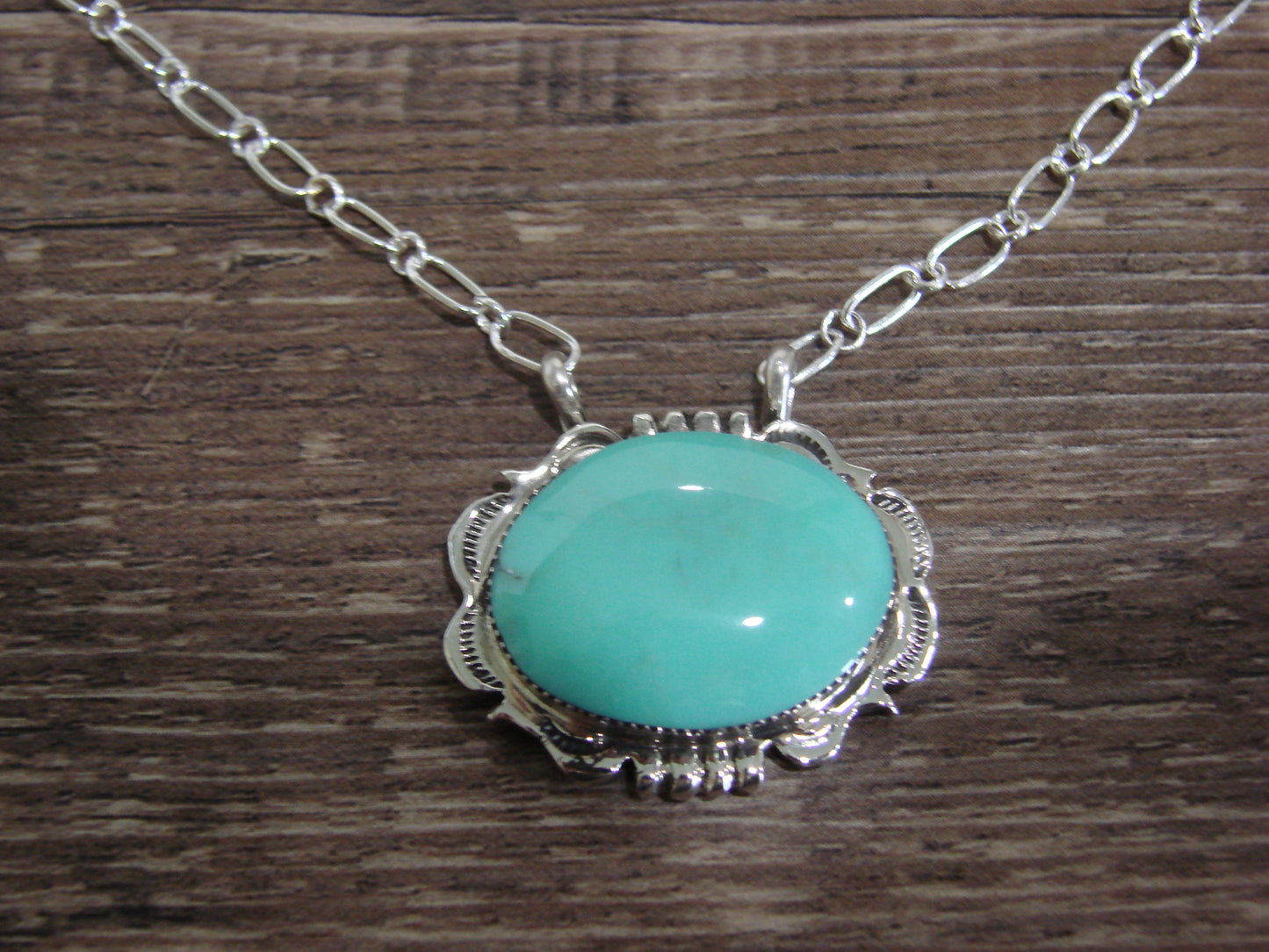 Native American 20" Sterling Silver & Turquoise Link Necklace by Silversmith
