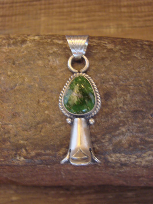 Native American Sterling Silver & Turquoise Squash Blossom Pendant by Betone