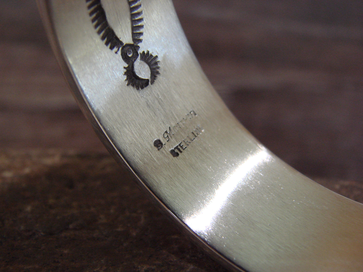 Heavy Native American Hand Stamped Sterling Silver Bracelet Signed Morgan