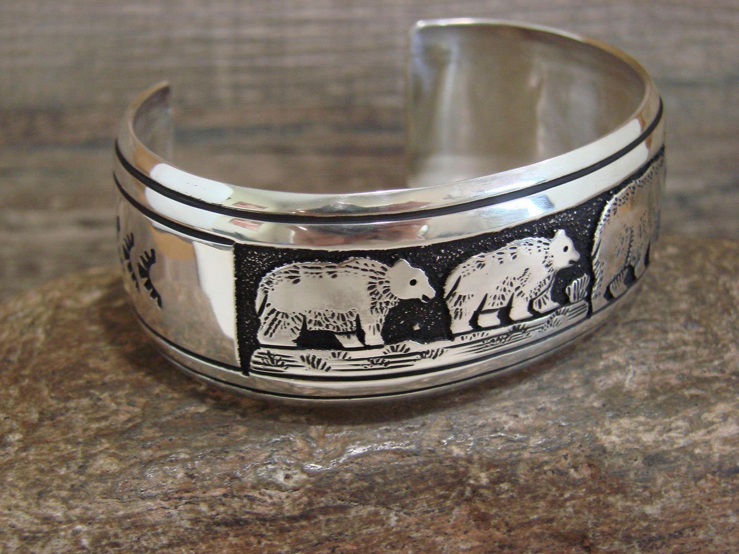 Native American Sterling Silver Bear Bracelet by Singer