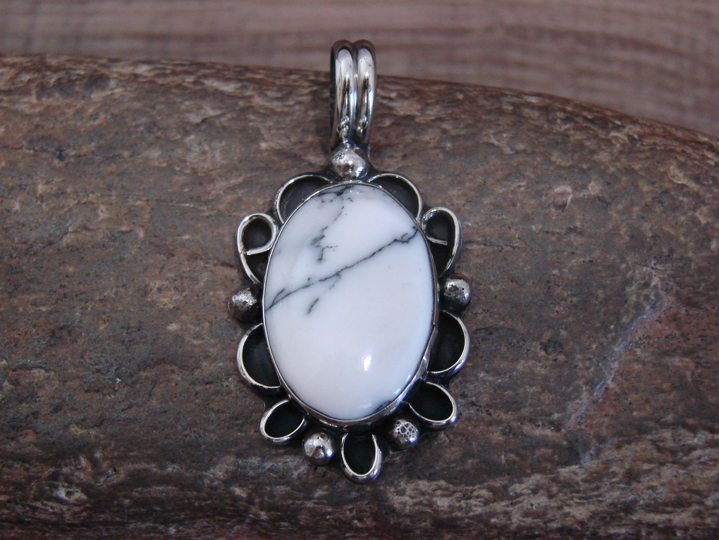 Native American Nickel Silver & Howlite Pendant - Cleveland