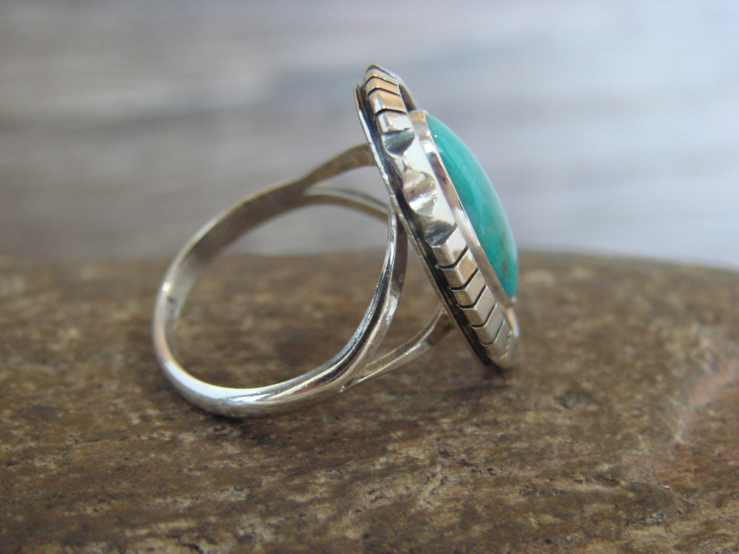 Native American Sterling Silver & Turquoise Shadow Box Ring - Begay - Size 6