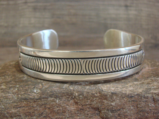 Heavy Native American Hand Stamped Sterling Silver Bracelet Signed Morgan