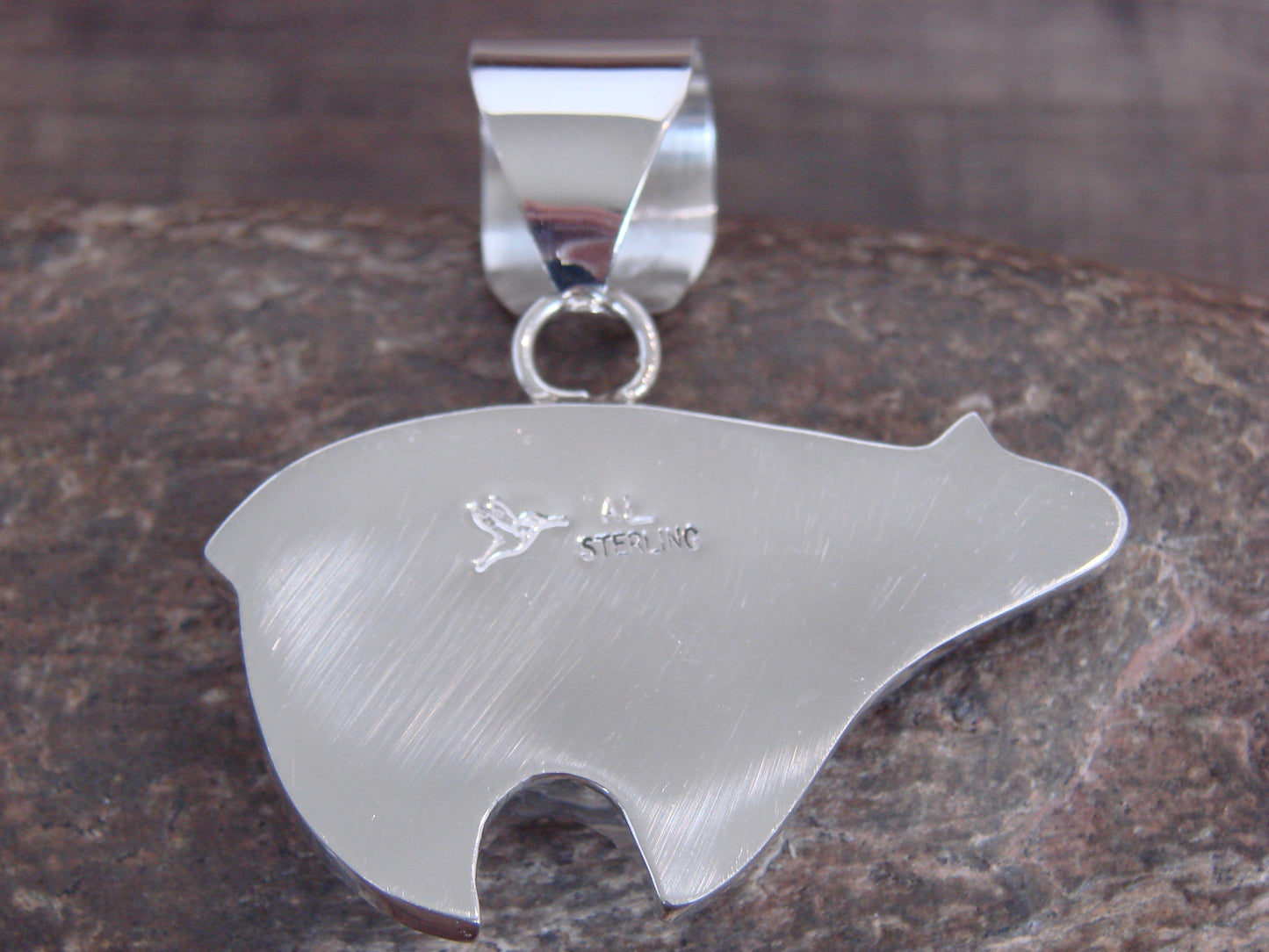 Native American Sterling Silver Heart Line Bear Pendant by Mariano