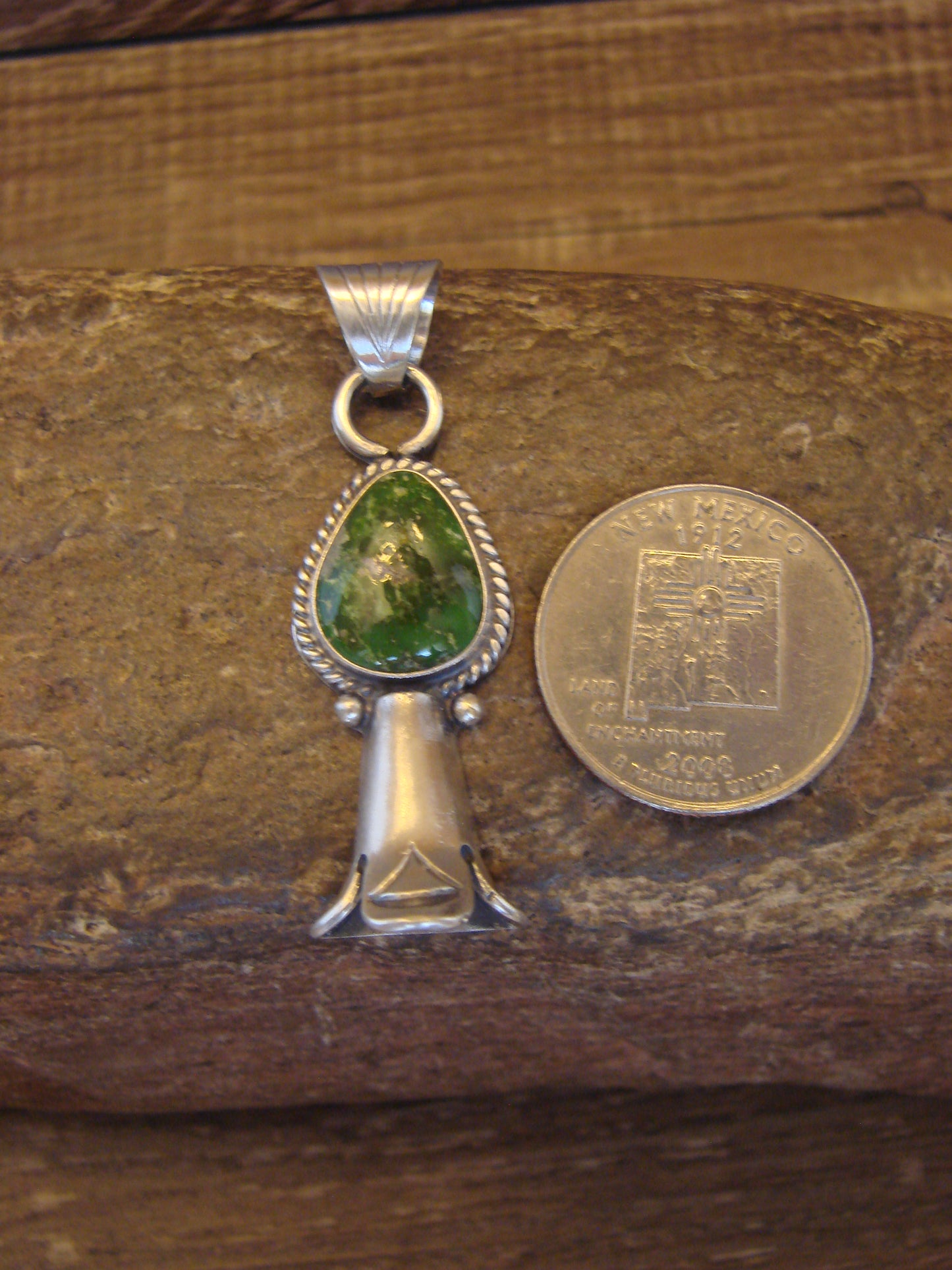 Native American Sterling Silver & Turquoise Squash Blossom Pendant by Betone