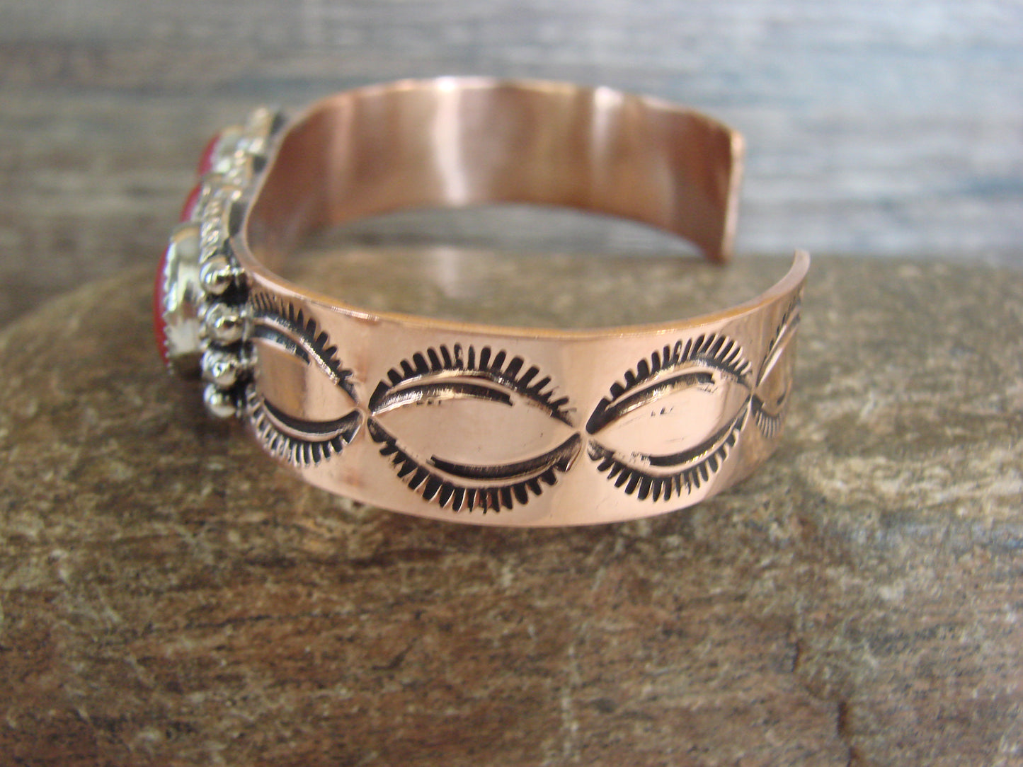Native American Copper & Coral Bracelet by Cleveland