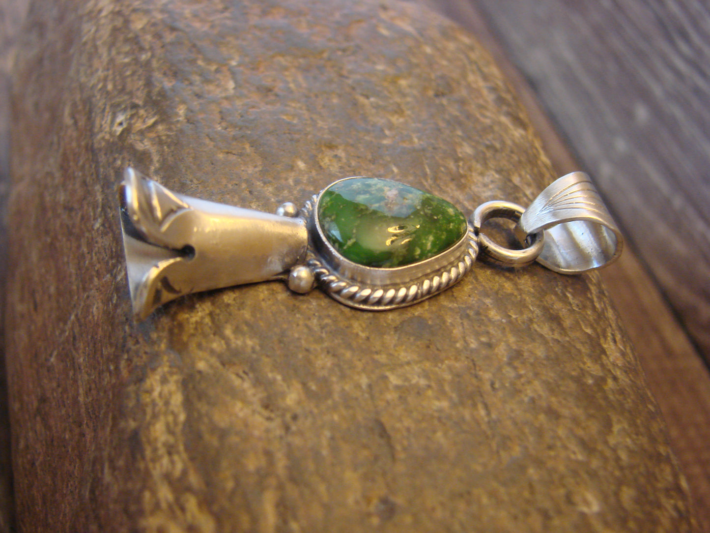 Native American Sterling Silver & Turquoise Squash Blossom Pendant by Betone