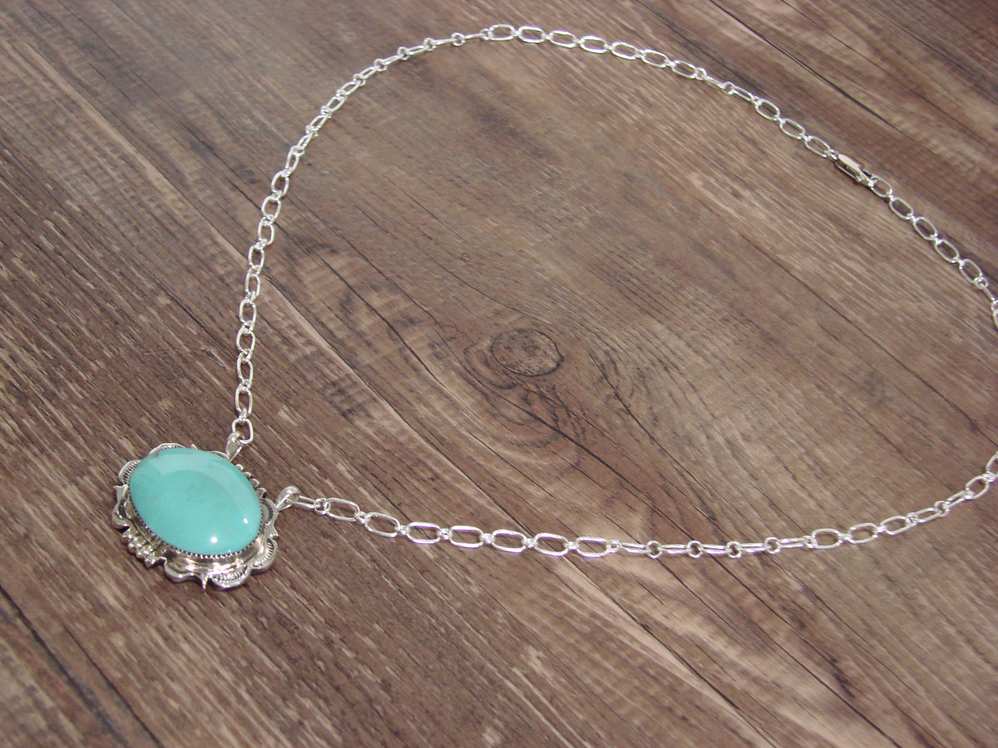 Native American 20" Sterling Silver & Turquoise Link Necklace by Silversmith