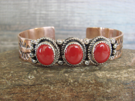 Native American Copper & Coral Bracelet by Cleveland