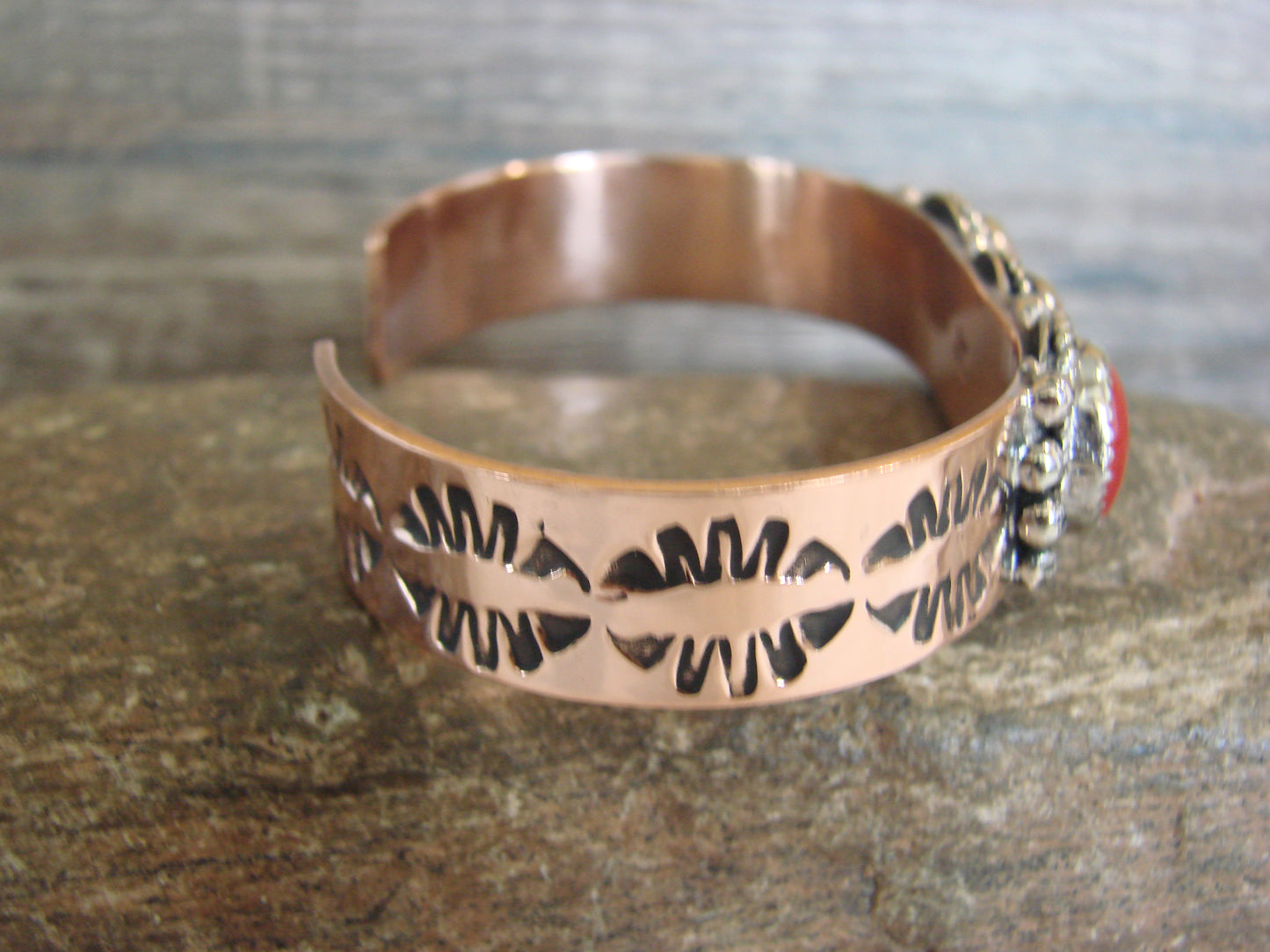 Native American Copper & Coral Bracelet by Cleveland