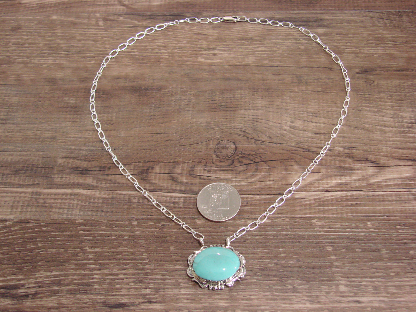 Native American 20" Sterling Silver & Turquoise Link Necklace by Silversmith