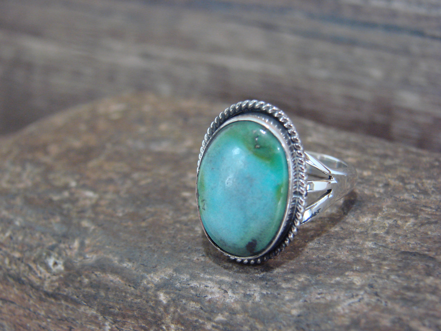 Native American Sterling Silver & Sonoran Turquoise Ring by Saunders - Size 6.5