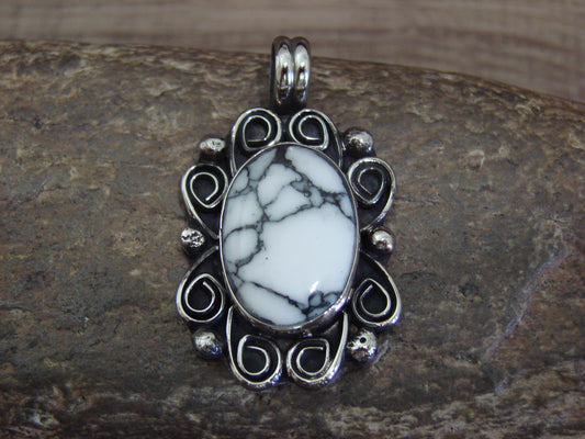 Native American Nickel Silver & Howlite Pendant - Cleveland