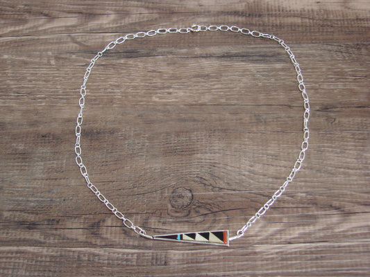Native American Sterling Silver 18" Multi Stone Inlay Link Necklace - Qualo