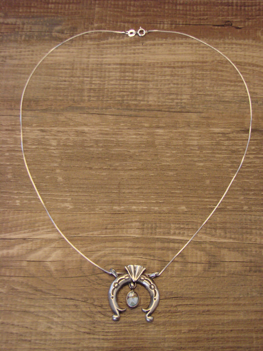 Native American Sterling Silver & Turquoise Naja Necklace by Shorty