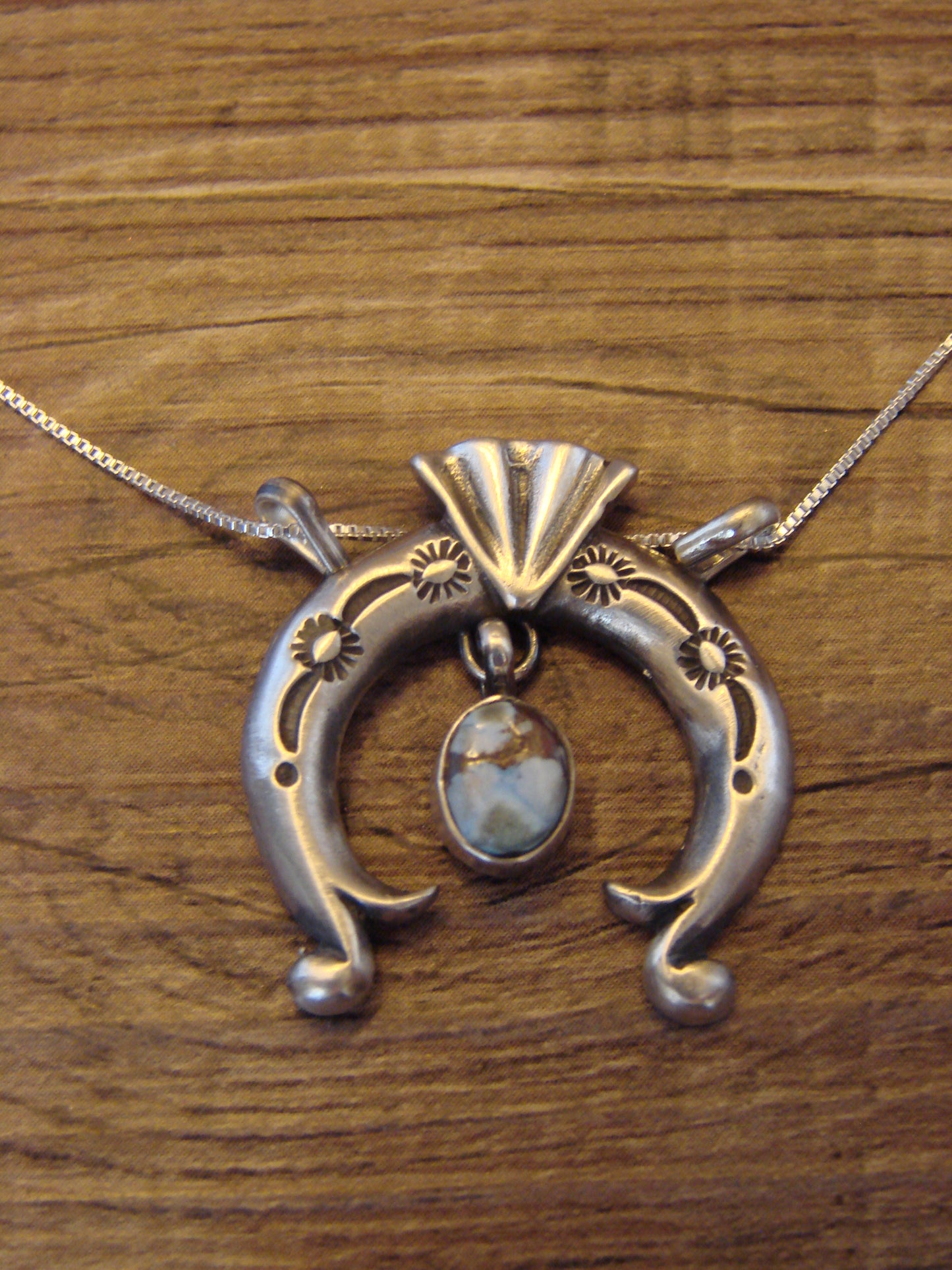 Native American Sterling Silver & Turquoise Naja Necklace by Shorty