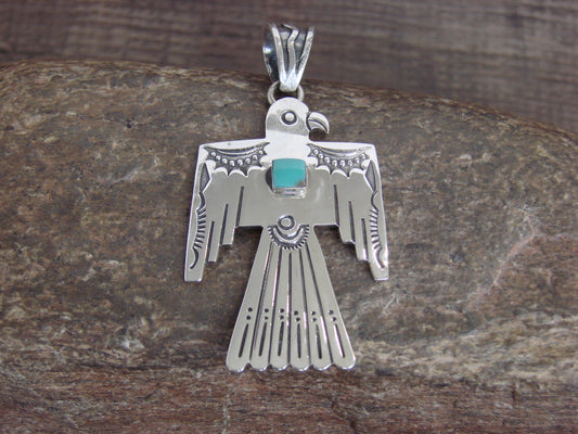 Native American Sterling Silver & Turquoise Thunderbird Pendant by Belin