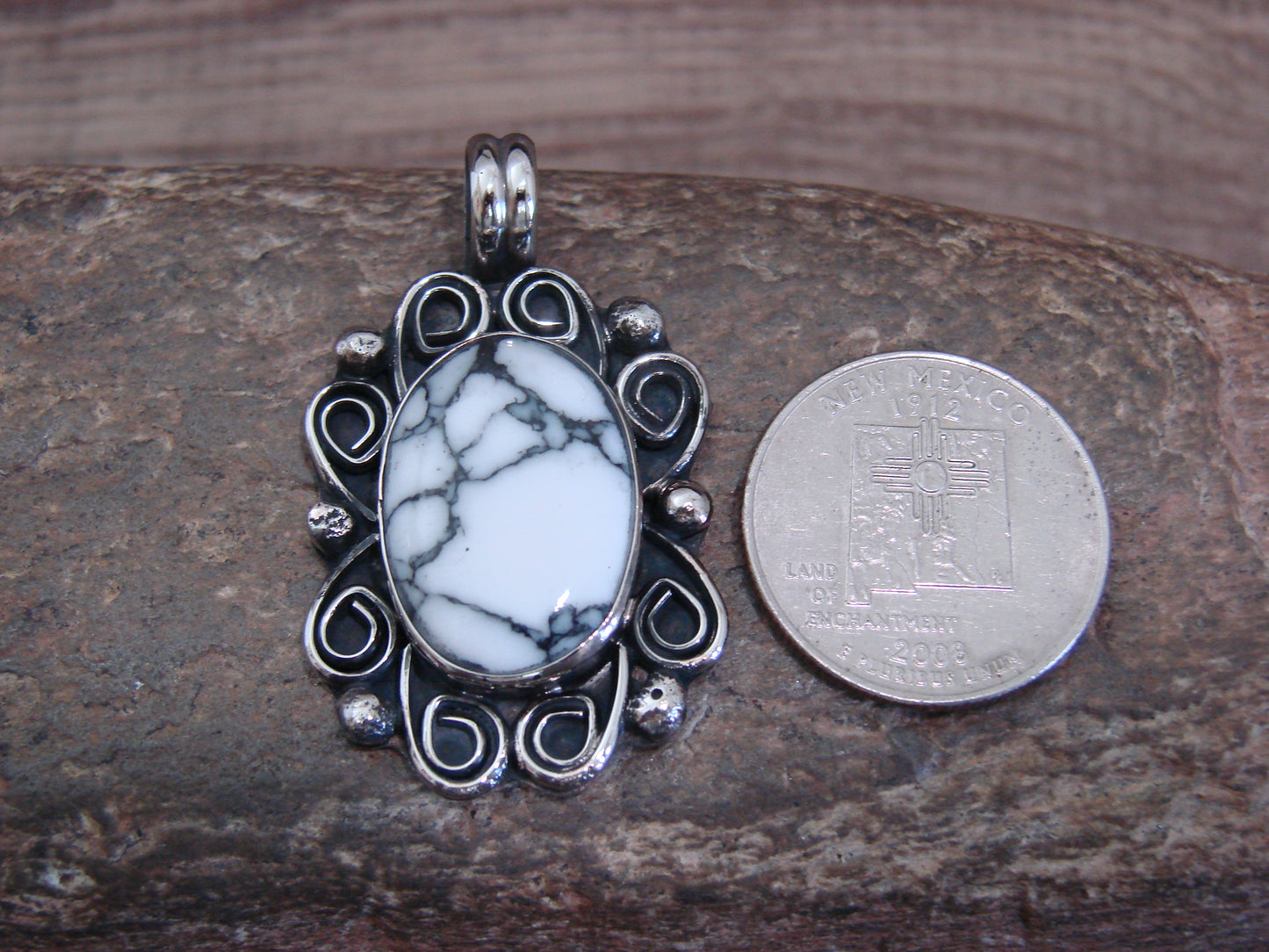 Native American Nickel Silver & Howlite Pendant - Cleveland