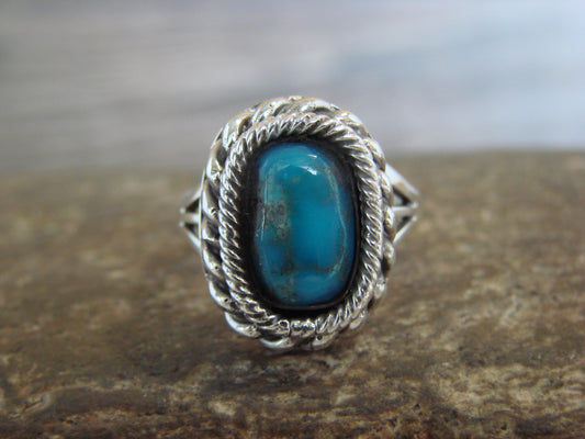 Native American Sterling Silver & Turquoise Shadow Box Ring - Martinez - Size 5.5