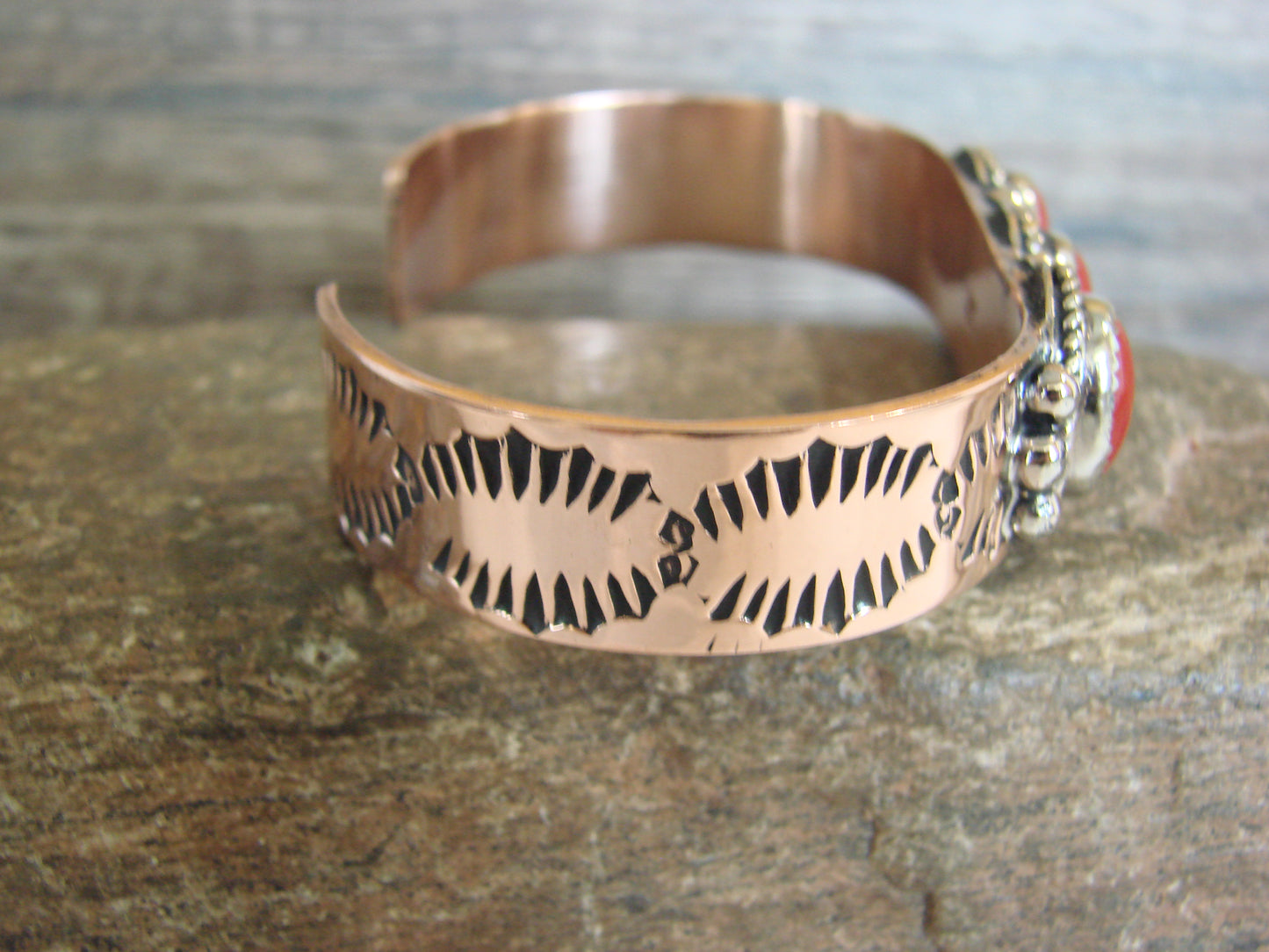 Native American Copper & Coral Bracelet by Cleveland