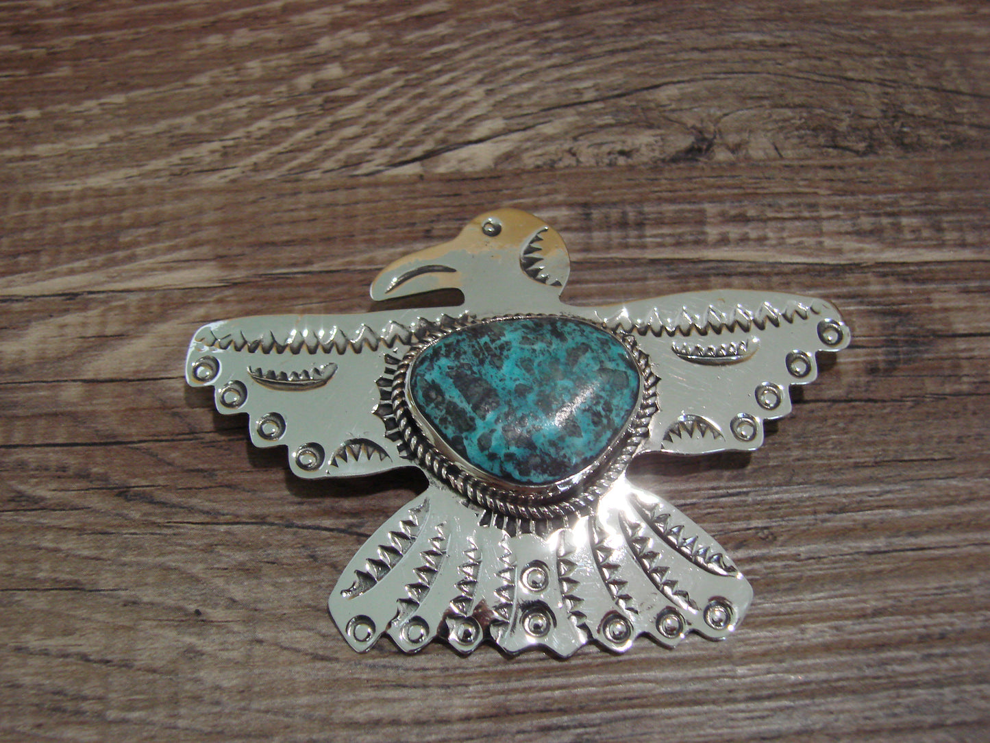 Navajo Indian Nickel Silver & Turquoise Thunderbird Pendant - Cleveland