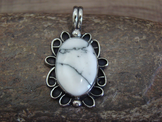 Native American Nickel Silver & Howlite Pendant - Cleveland