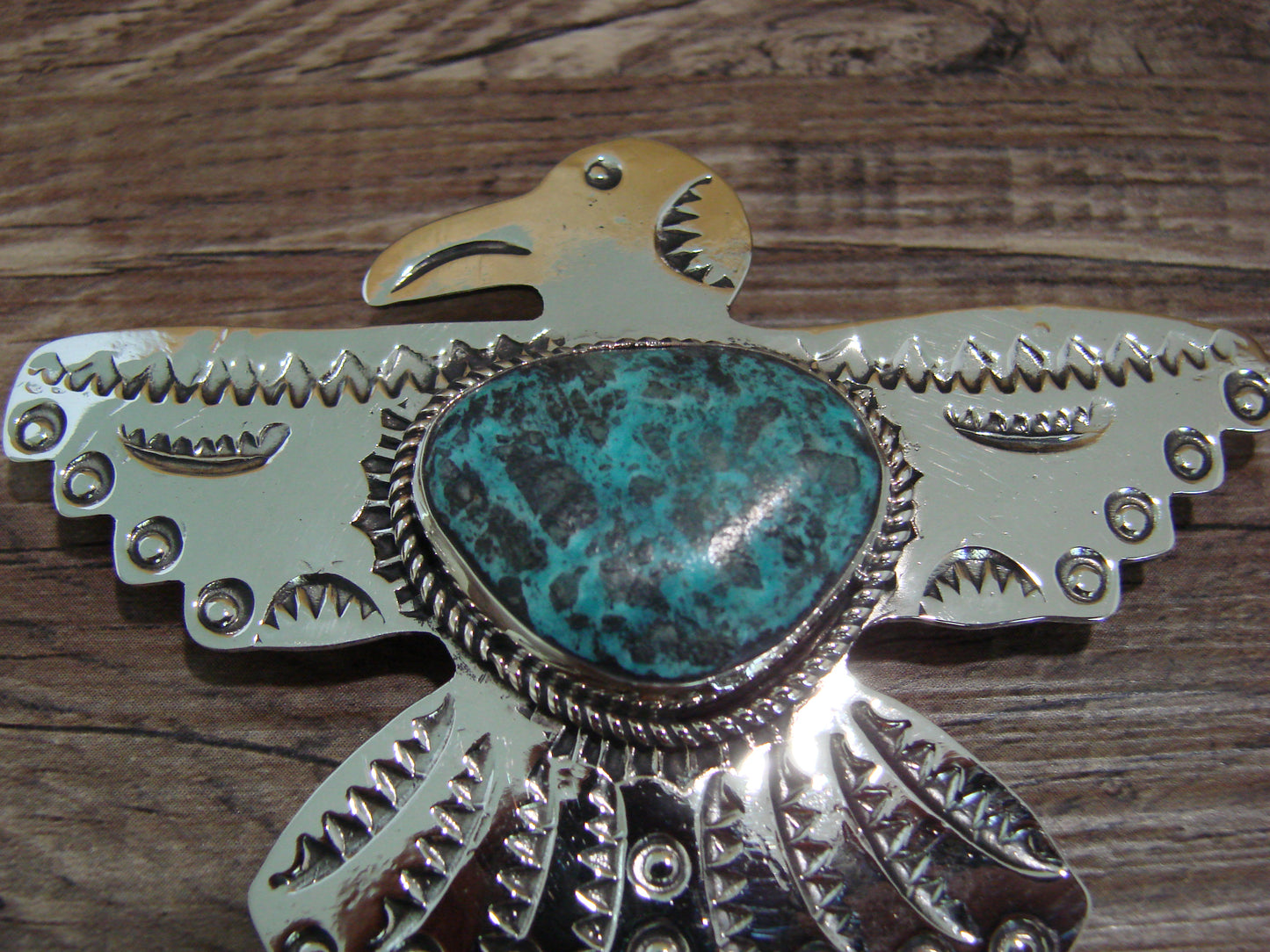 Navajo Indian Nickel Silver & Turquoise Thunderbird Pendant - Cleveland