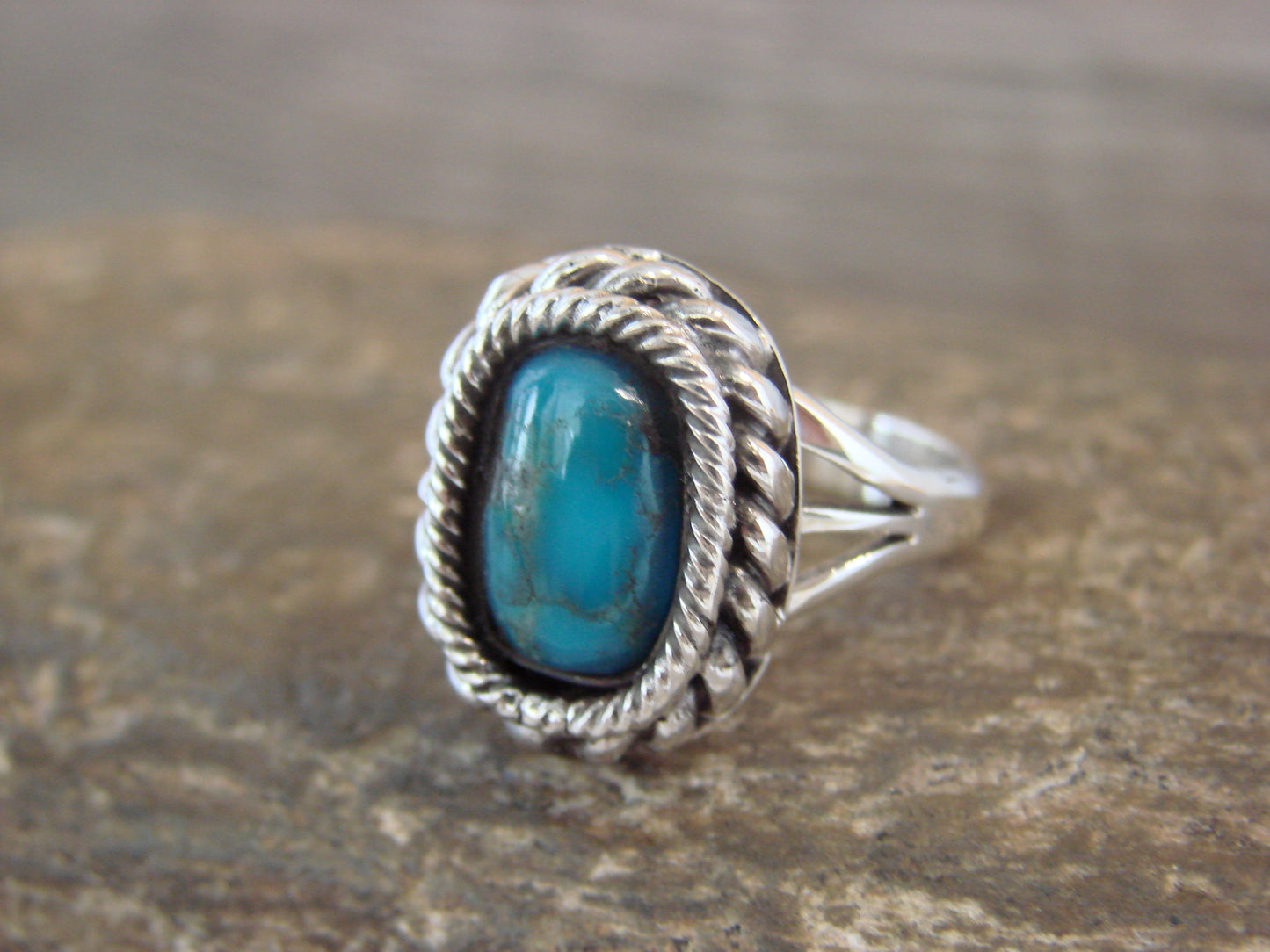Native American Sterling Silver & Turquoise Shadow Box Ring - Martinez - Size 6