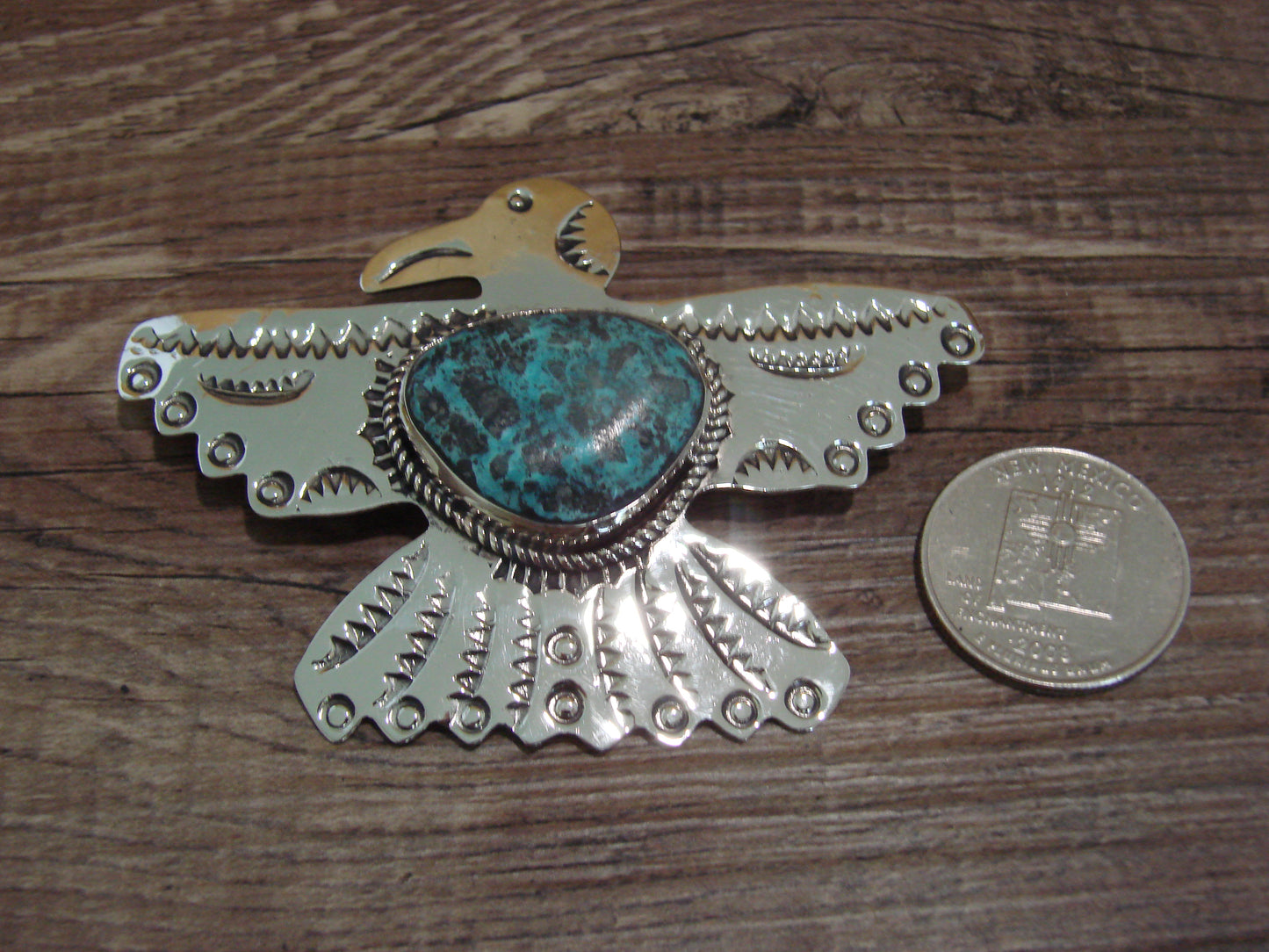 Navajo Indian Nickel Silver & Turquoise Thunderbird Pendant - Cleveland