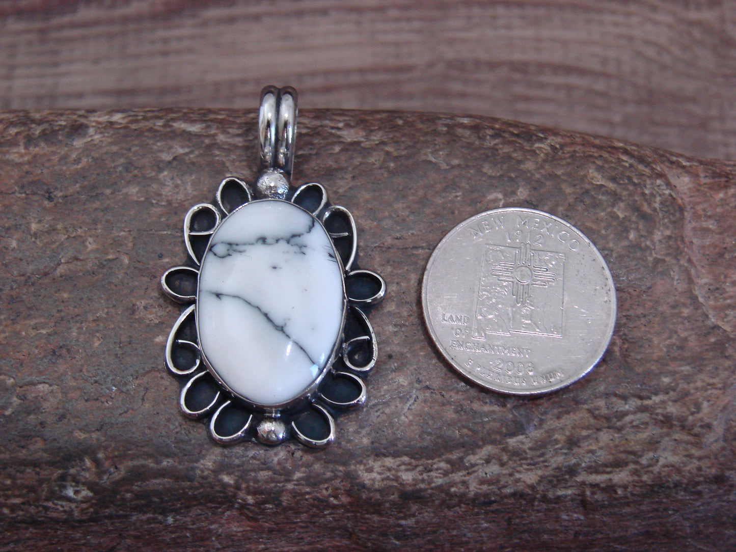 Native American Nickel Silver & Howlite Pendant - Cleveland