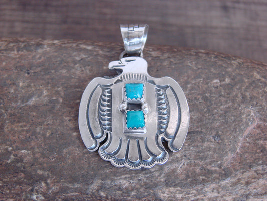 Native American Sterling Silver & Turquoise Thunderbird Pendant by Martinez