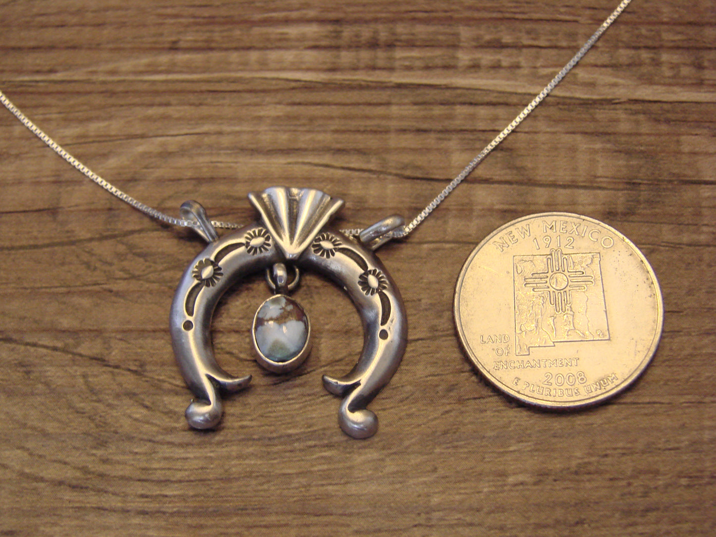 Native American Sterling Silver & Turquoise Naja Necklace by Shorty