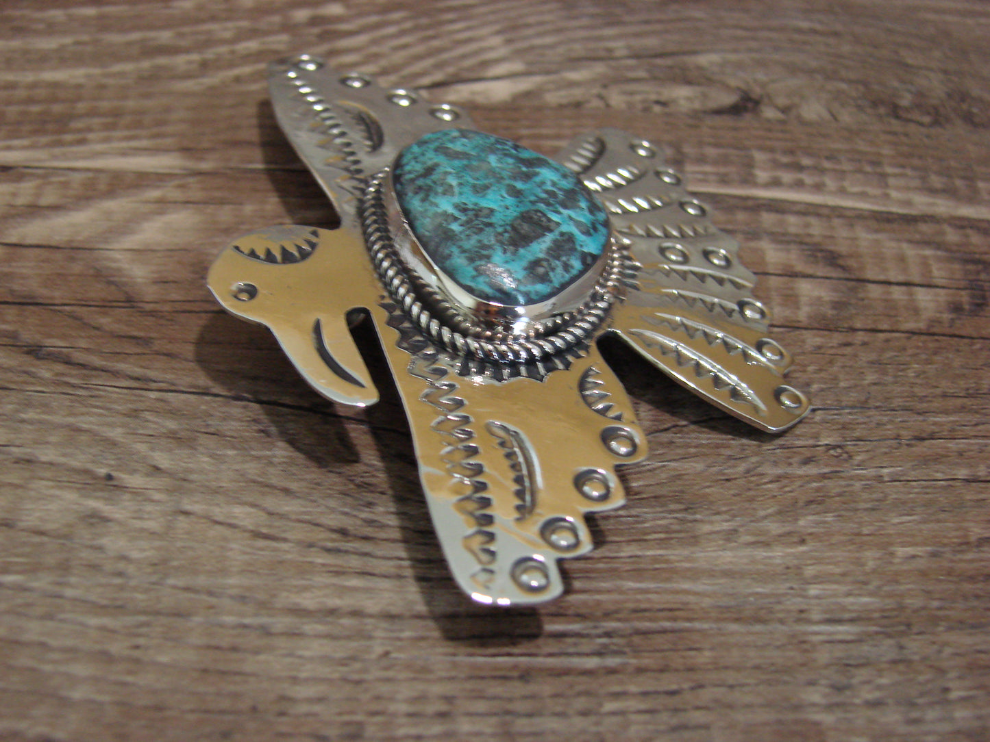 Navajo Indian Nickel Silver & Turquoise Thunderbird Pendant - Cleveland