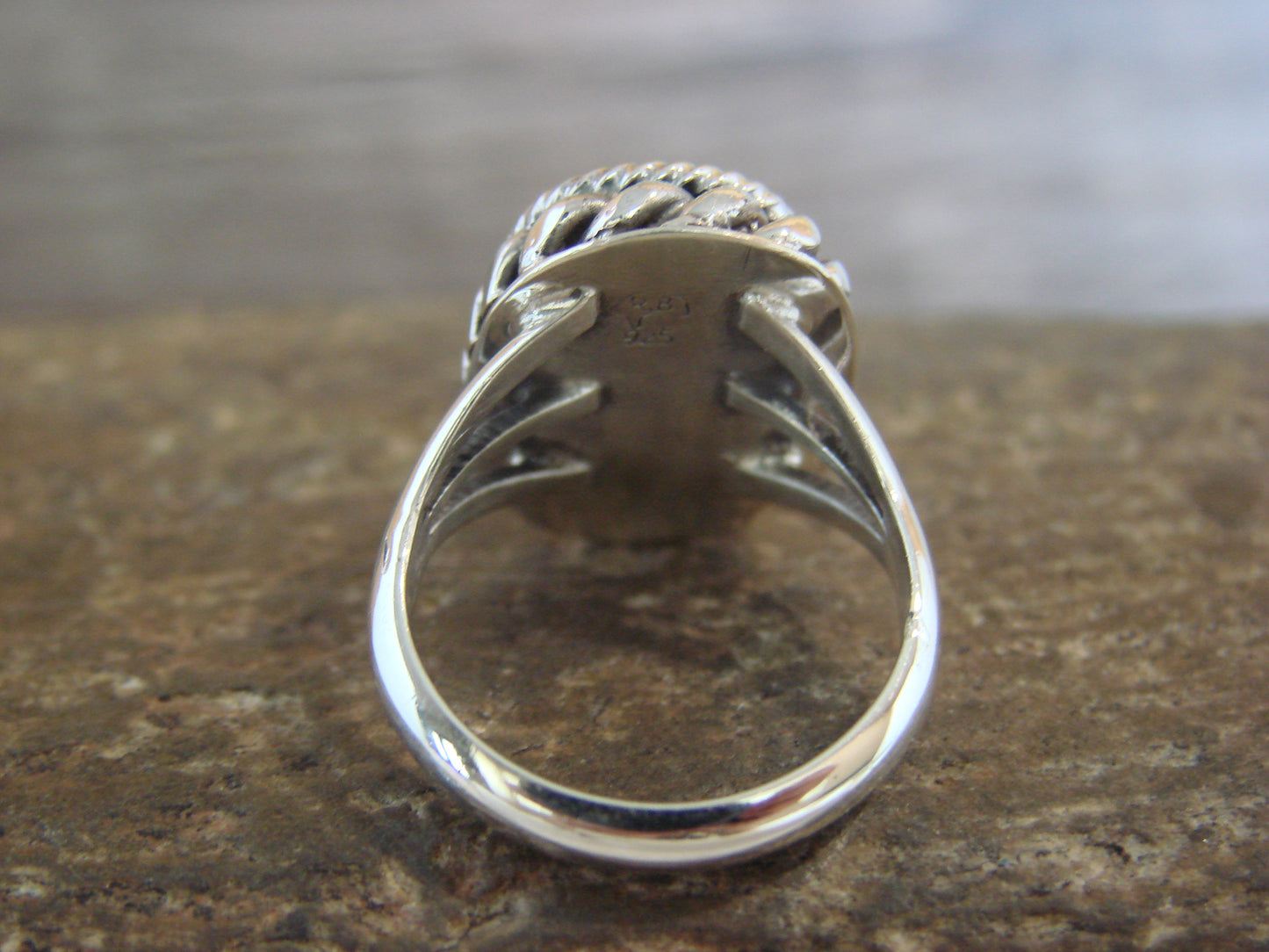 Native American Sterling Silver & Turquoise Shadow Box Ring - Martinez - Size 6