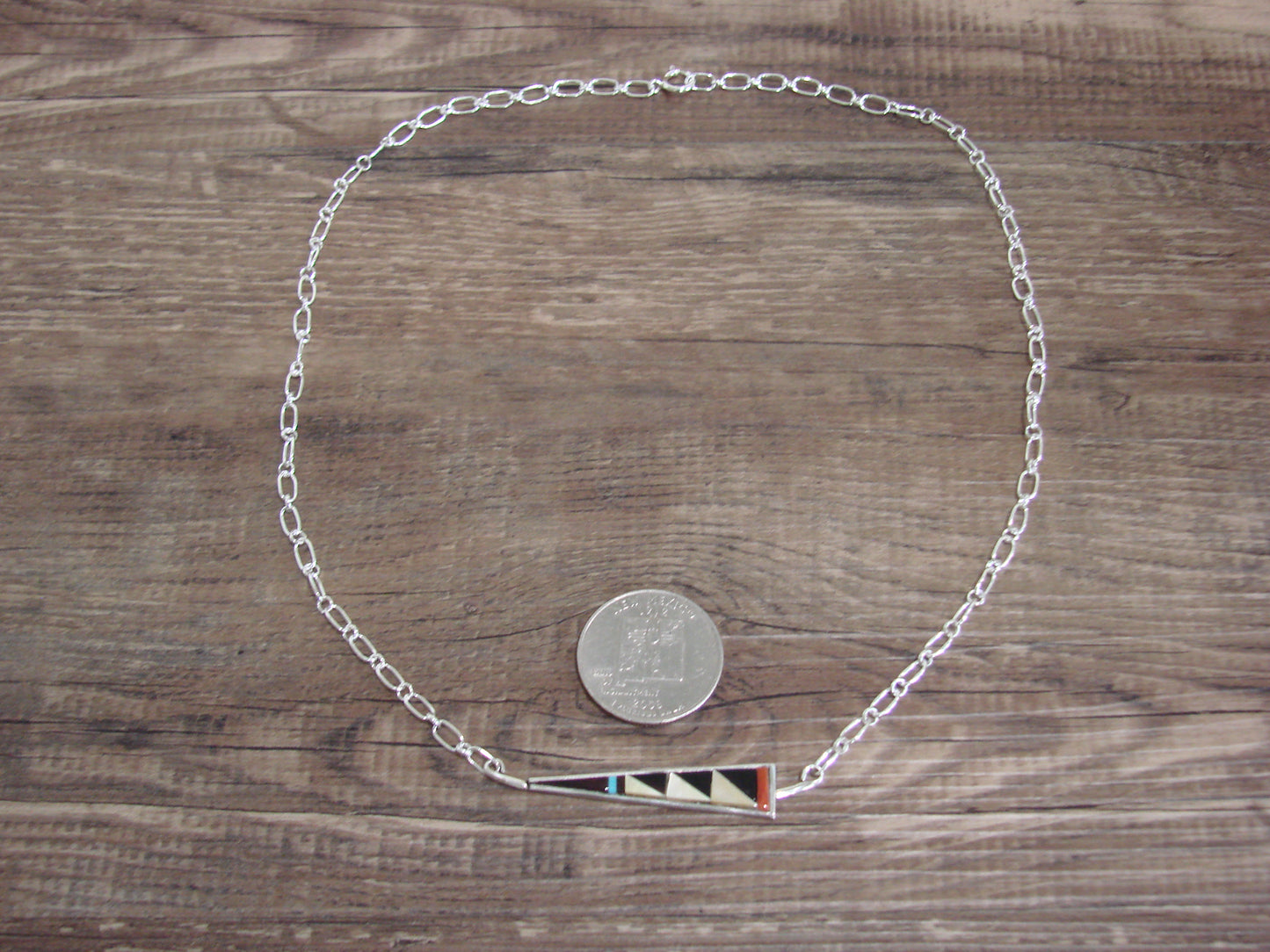 Native American Sterling Silver 18" Multi Stone Inlay Link Necklace - Qualo