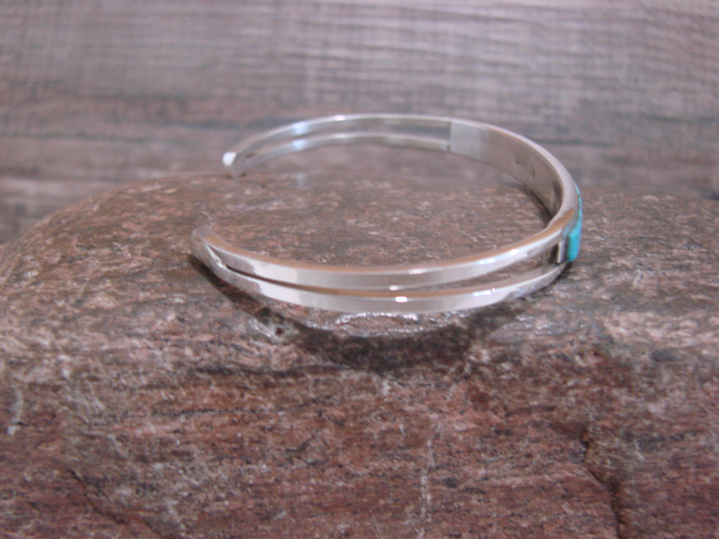 Native American Sterling Silver Turquoise Inlay Row Cuff Bracelet - Johnson