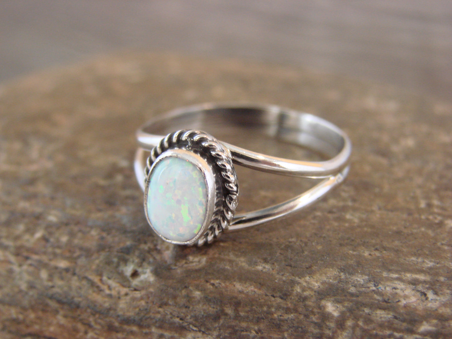 Native American Sterling Silver & White Opal Ring - Barbone - Size 6