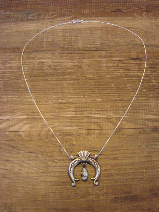 Native American Sterling Silver & Turquoise Naja Necklace by Shorty