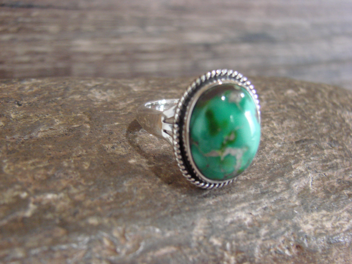 Native American Sterling Silver & Sonoran Turquoise Ring by Saunders - Size 6