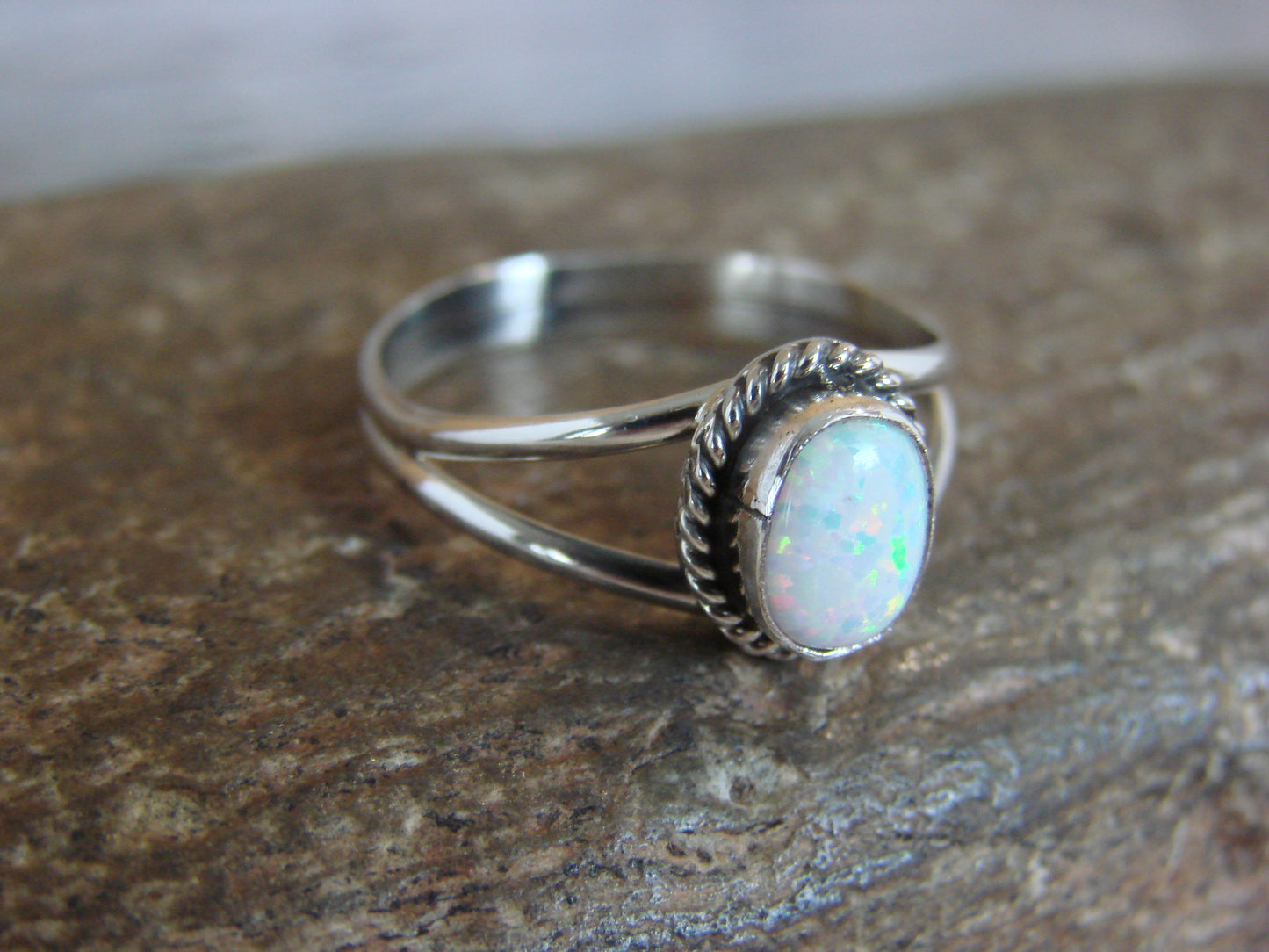Native American Sterling Silver & White Opal Ring - Barbone - Size 6