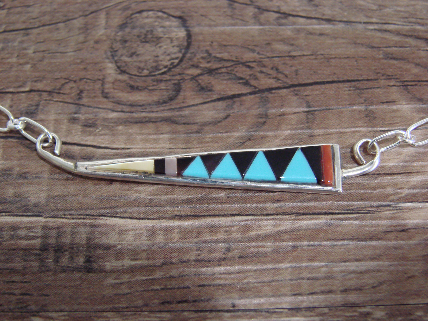 Native American Sterling Silver 18" Multi Stone Inlay Link Necklace - Qualo