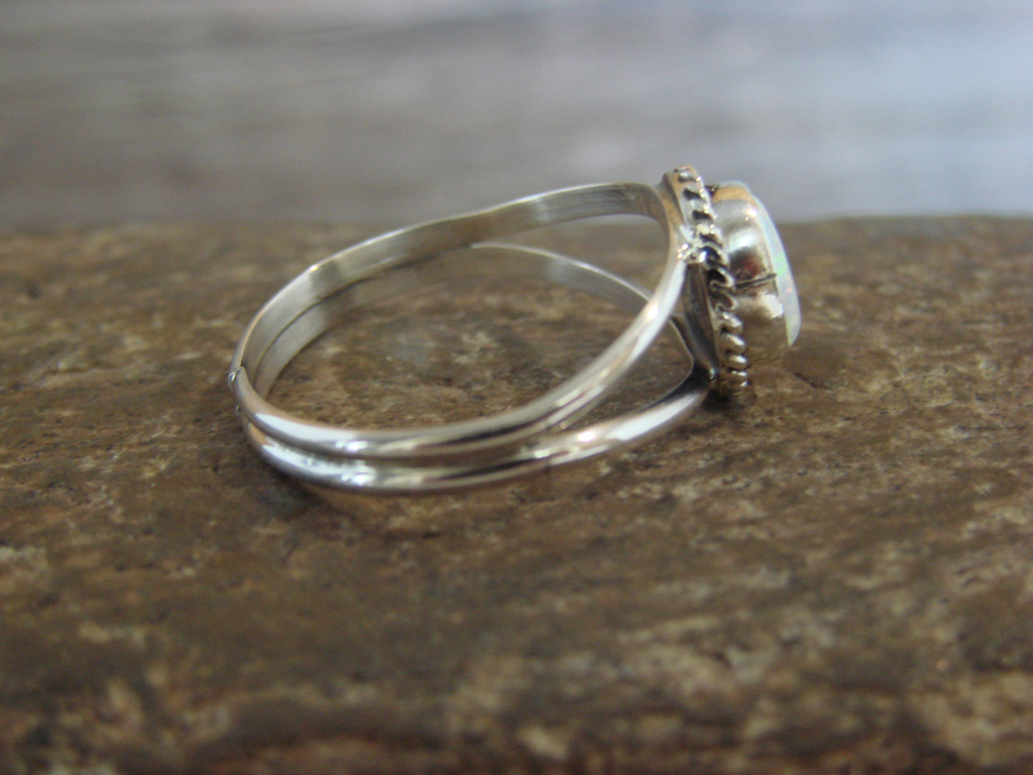 Native American Sterling Silver & White Opal Ring - Barbone - Size 6