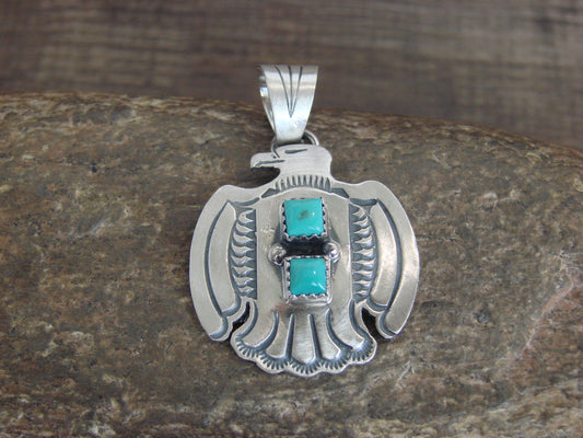 Native American Sterling Silver & Turquoise Thunderbird Pendant by Martinez
