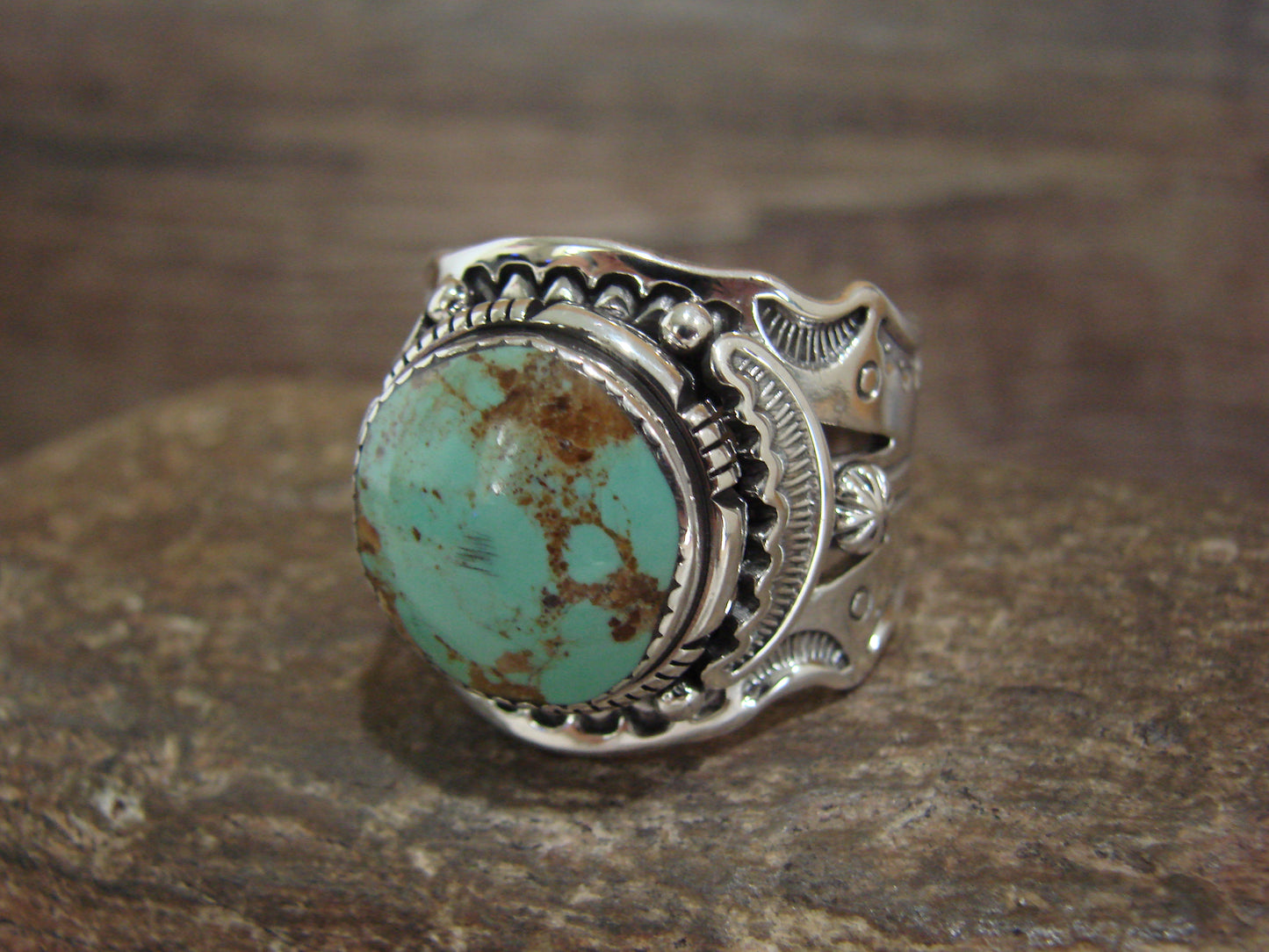 Native American Sterling Silver & Turquoise Ring - Lee - Size 14.5