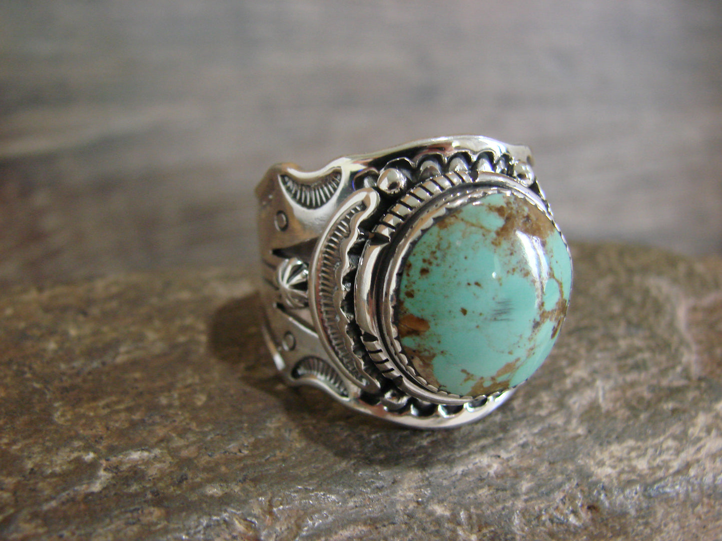 Native American Sterling Silver & Turquoise Ring - Lee - Size 14.5