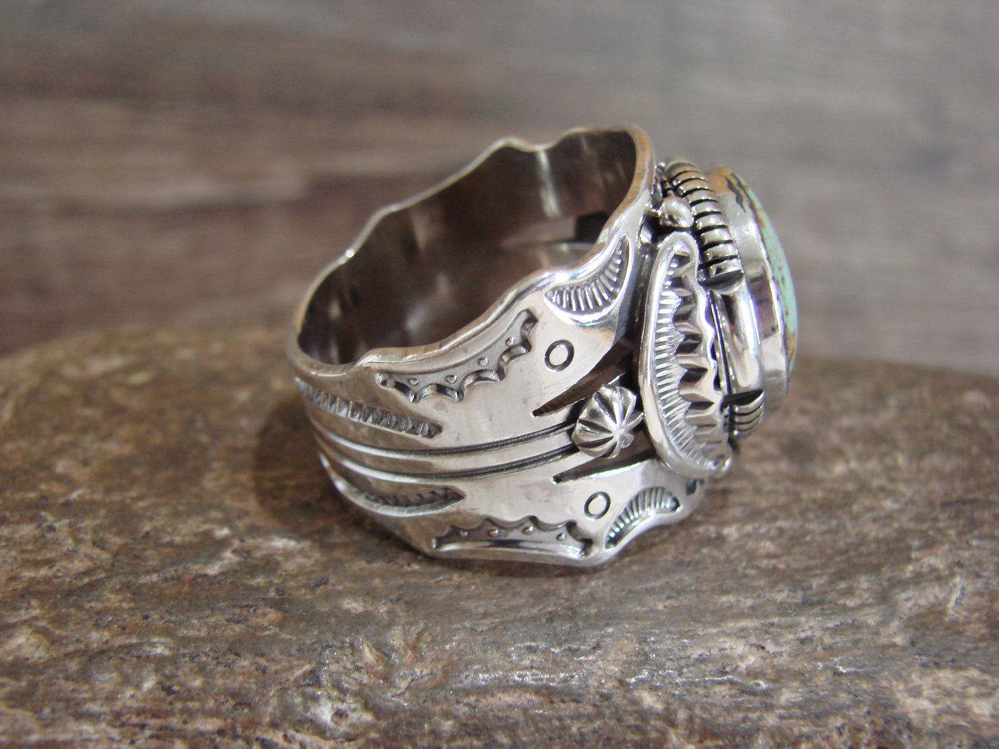 Native American Sterling Silver & Turquoise Ring - Lee - Size 14.5