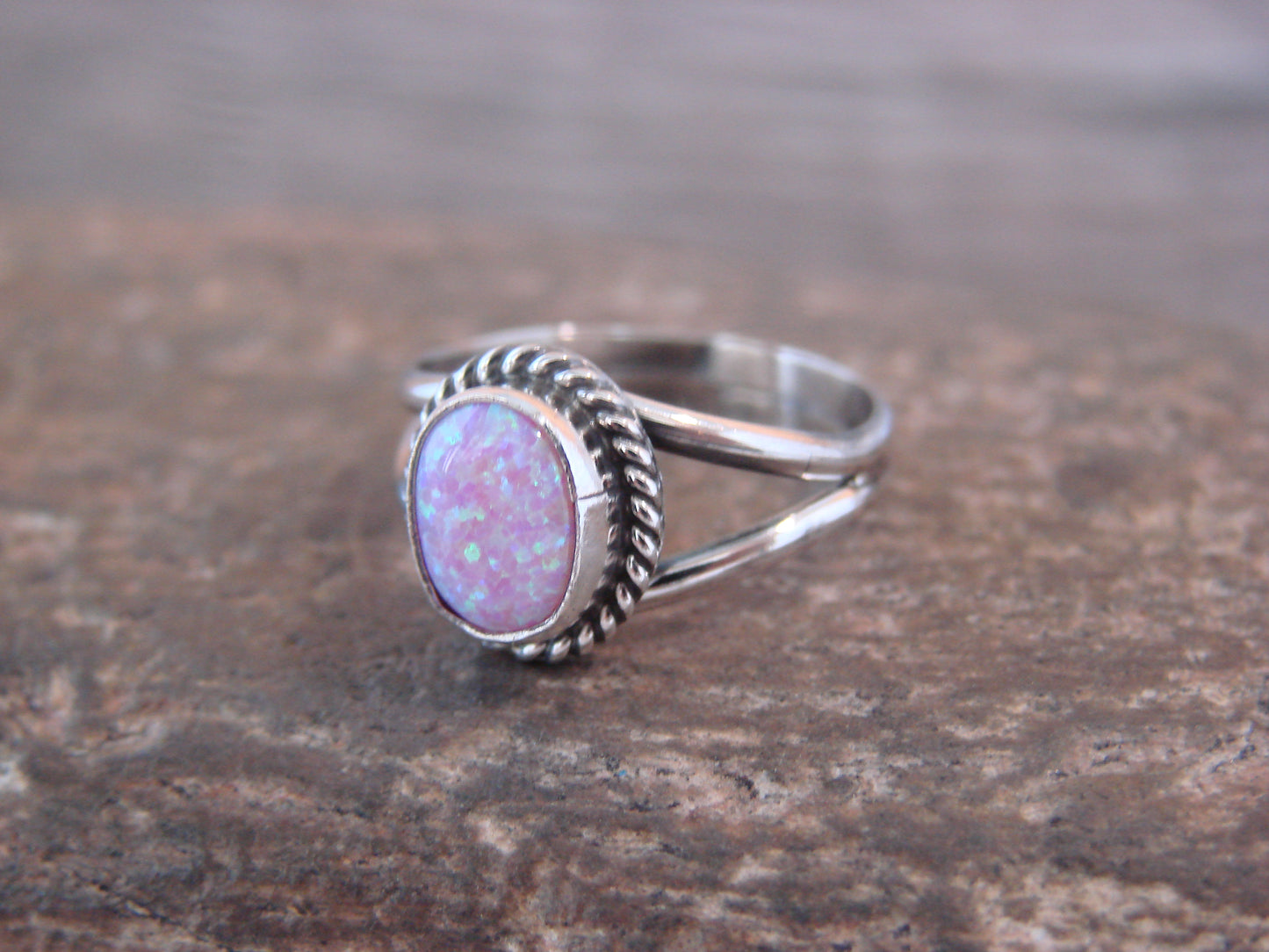 Native American Sterling Silver & Pink Opal Ring - Barbone - Size 5